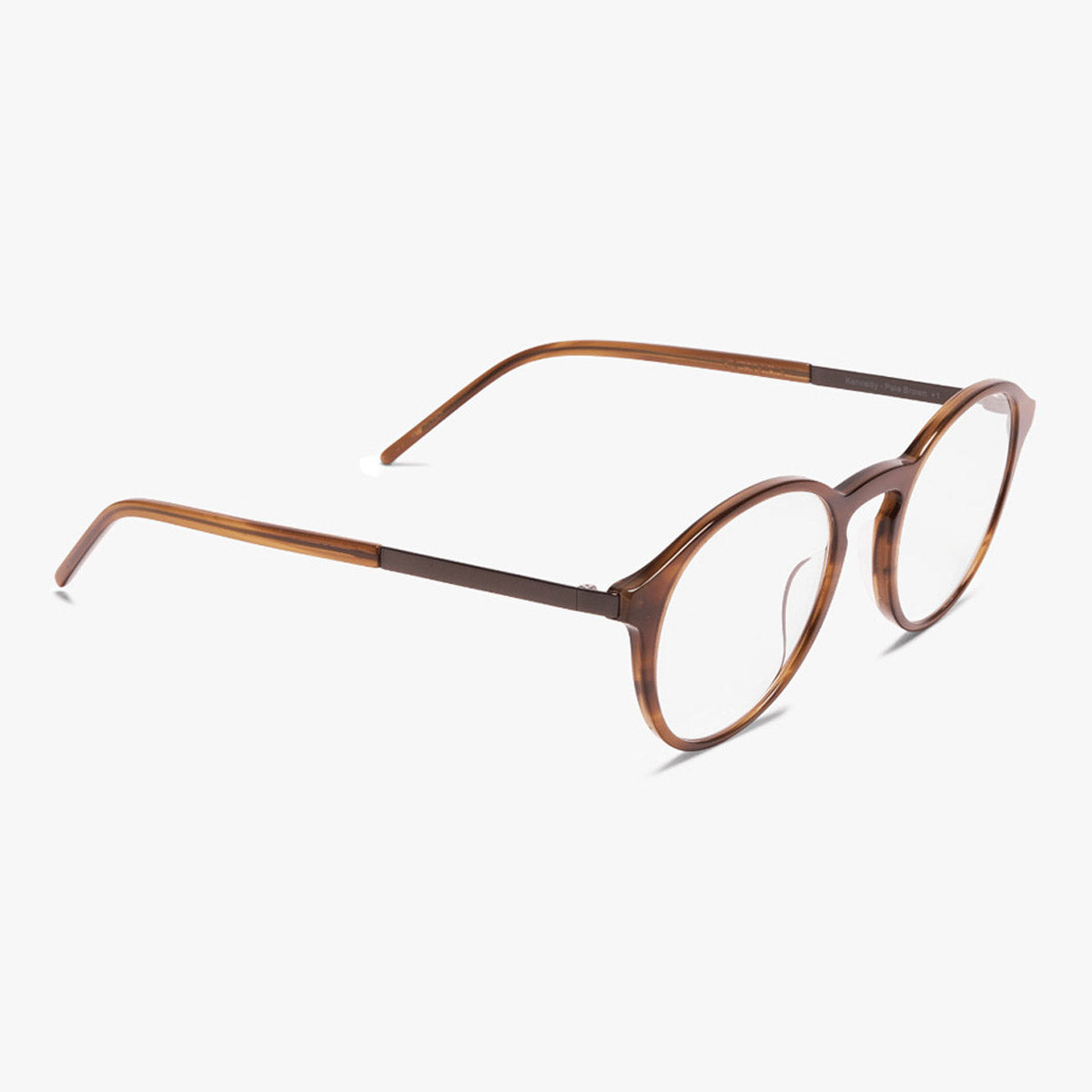 Luxreaders stylish Women's Ærø Pale Brown Reading glasses. Made from Titanium in a Round shape.
