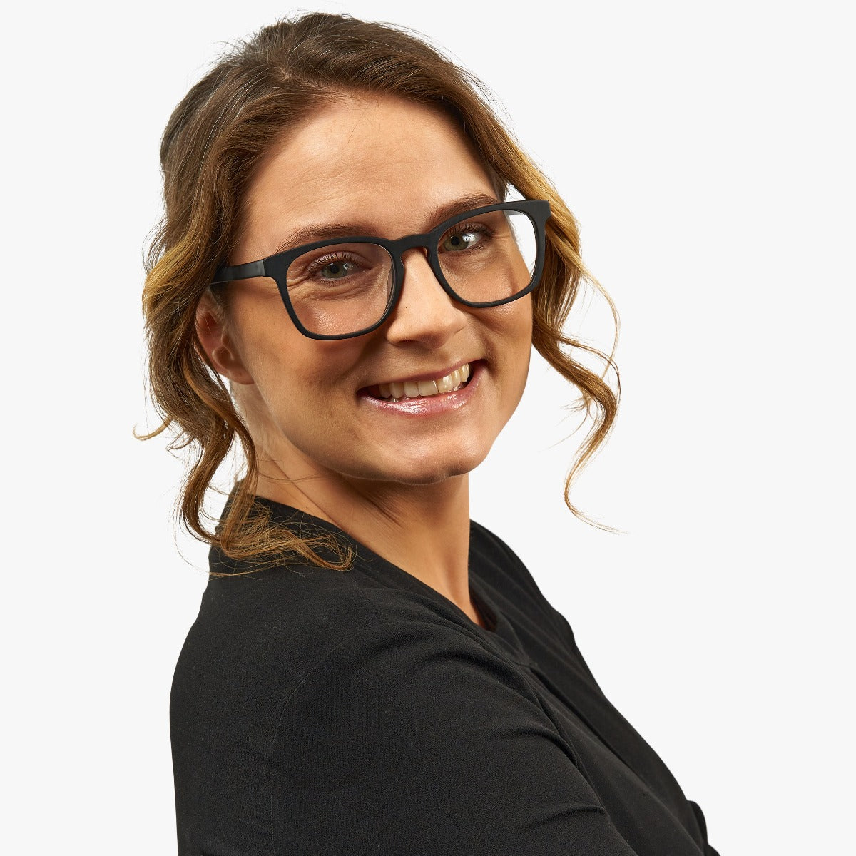 Luxreaders stylish Women's Bornholm Black Blue light glasses. Made from Acetate in a Square shape.