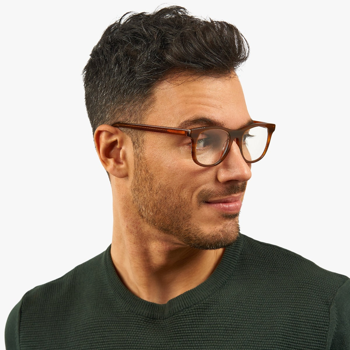 Luxreaders stylish Men's Malmö Shiny Walnut Blue light glasses. Made from Acetate in a Square shape.