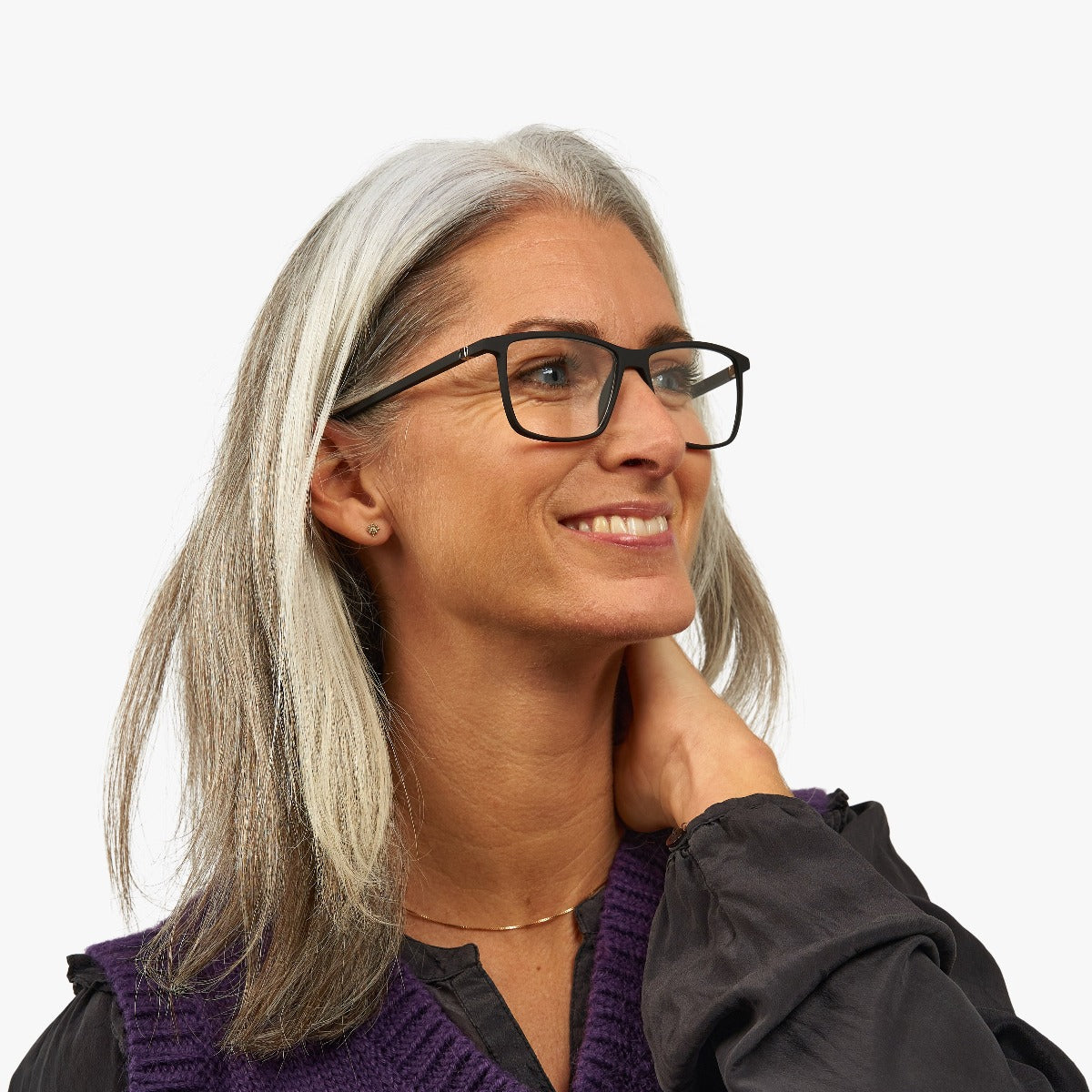 Luxreaders stylish Women's København Black Blue light glasses. Made from Rubber in a Square shape.