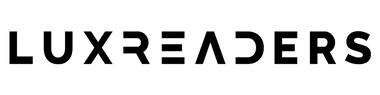 Luxreaders logga med svart tjock stil