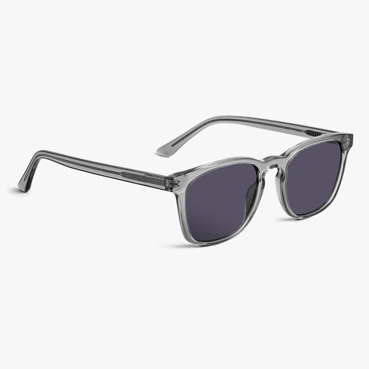 Crystal grey rectangular glasses with clean lines and transparent frame