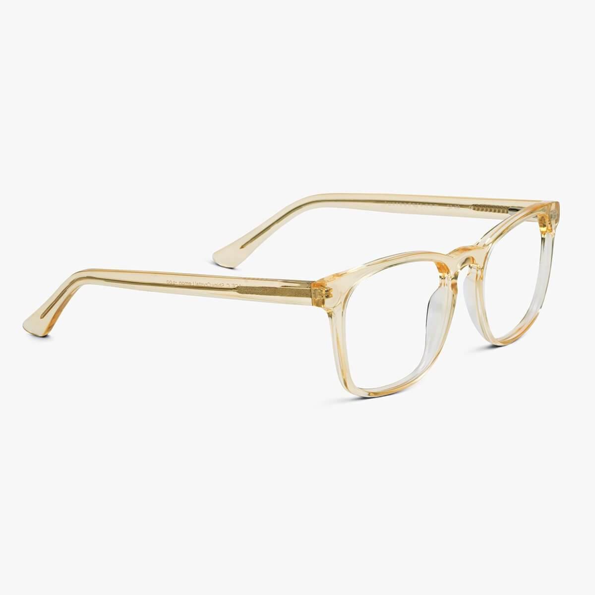 Transparent lemon reading glasses with square frames