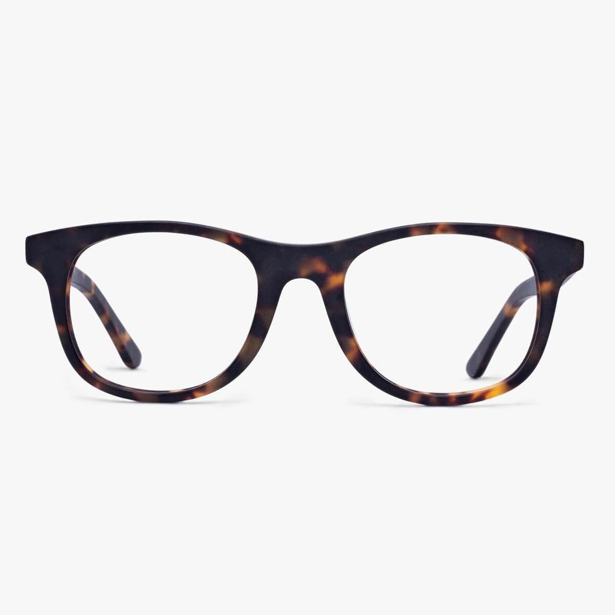 Luxreaders stylish Malmö Dark Turtle Blue light glasses. Made from Acetate in a Square shape.