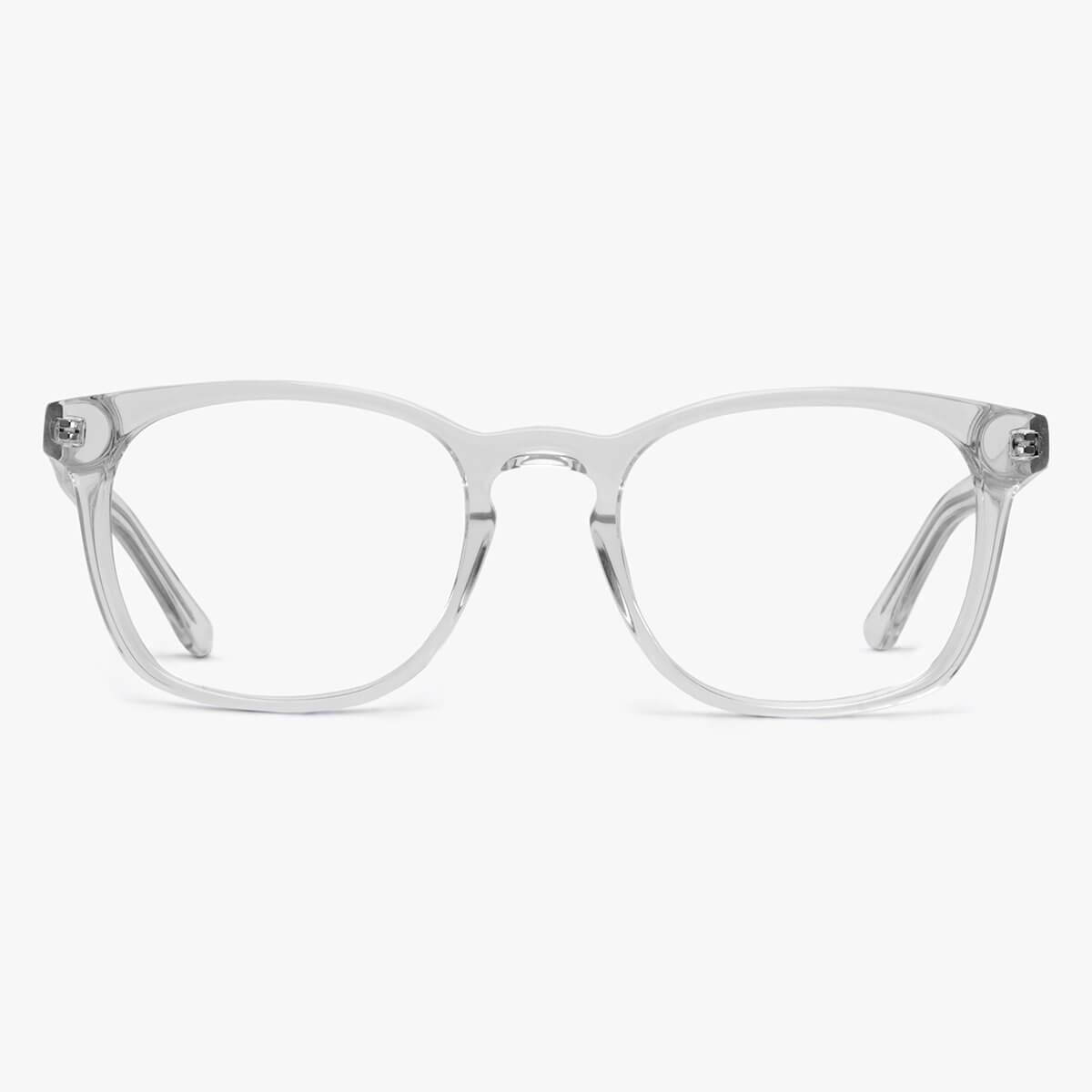 Luxreaders stylish Men's Bornholm Crystal White Blue light glasses. Made from Acetate in a Square shape.
