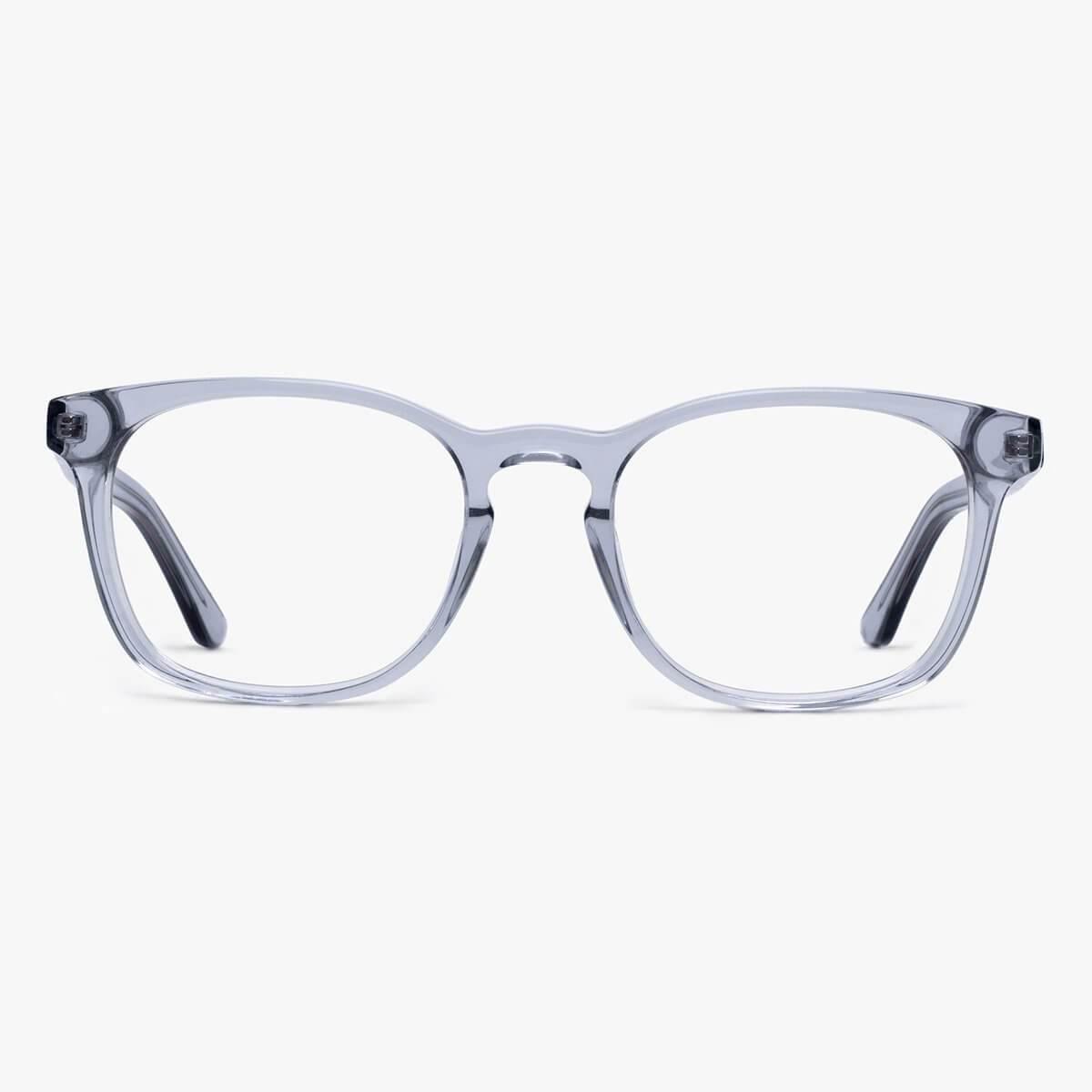 Luxreaders stylish Bornholm Crystal Grey Blue light glasses. Made from Acetate in a Square shape.