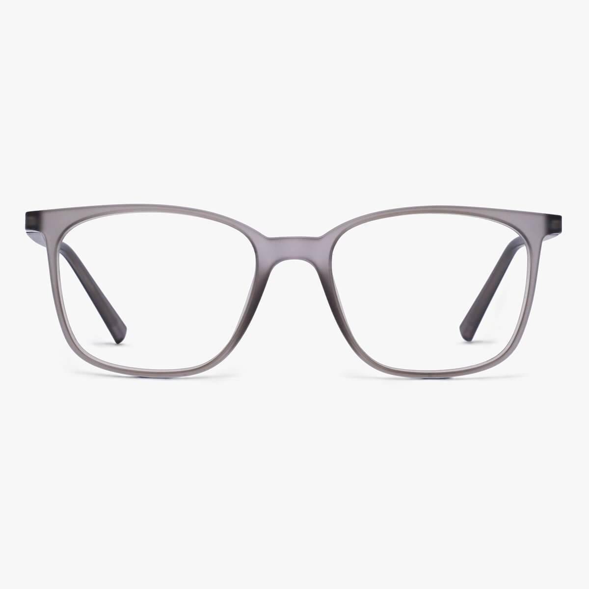 Luxreaders stylish Women's Fyn Grey Blue light glasses. Made from Rubber in a Square shape.