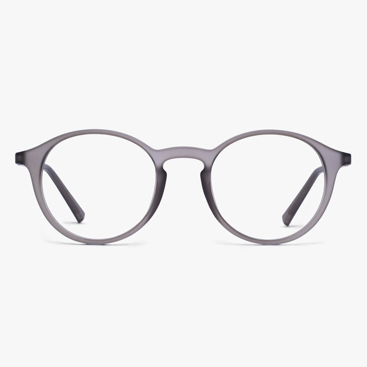 Luxreaders stylish Læsø Grey Reading glasses. Made from Rubber in a Round shape.