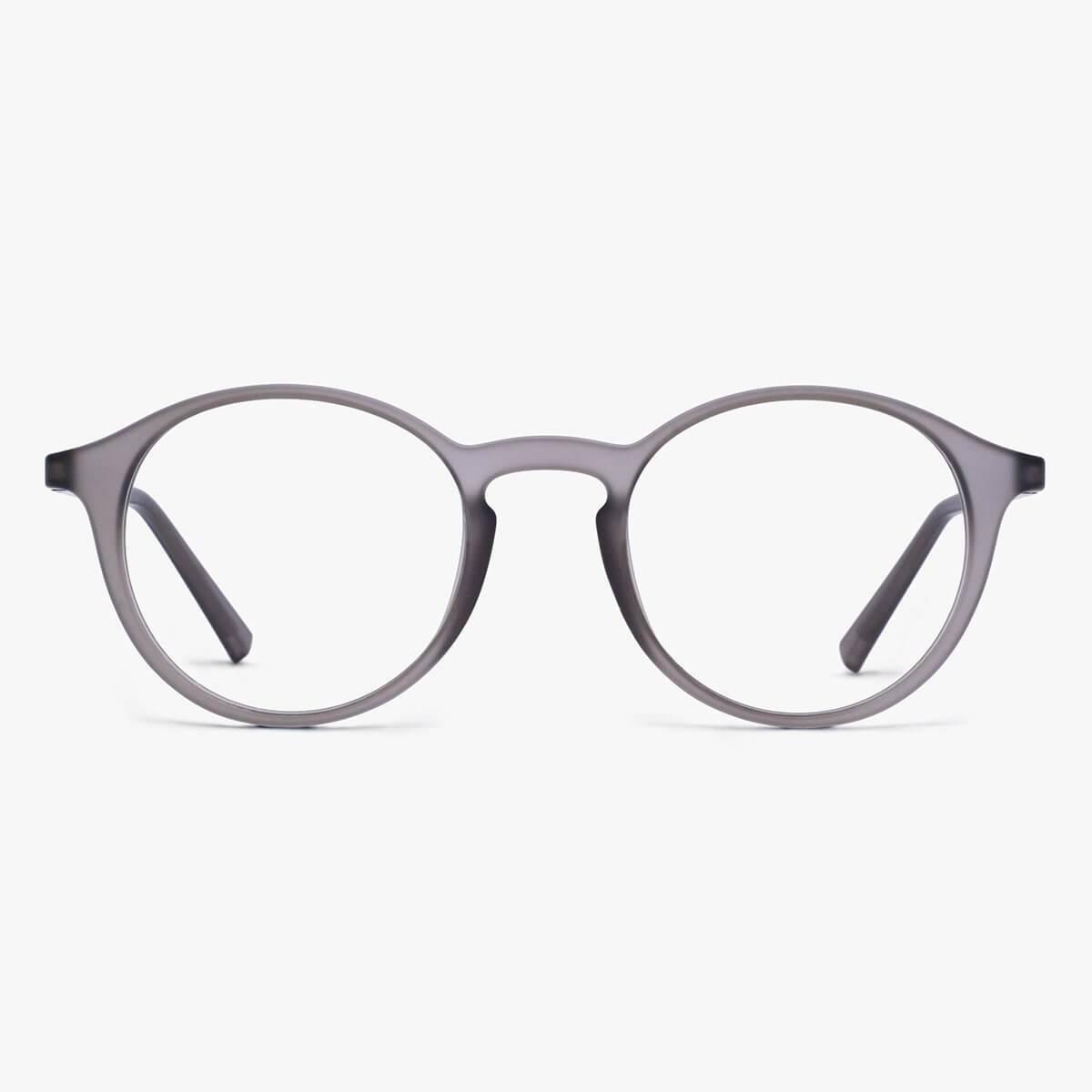 Luxreaders stylish Women's Læsø Grey Blue light glasses. Made from Rubber in a Round shape.