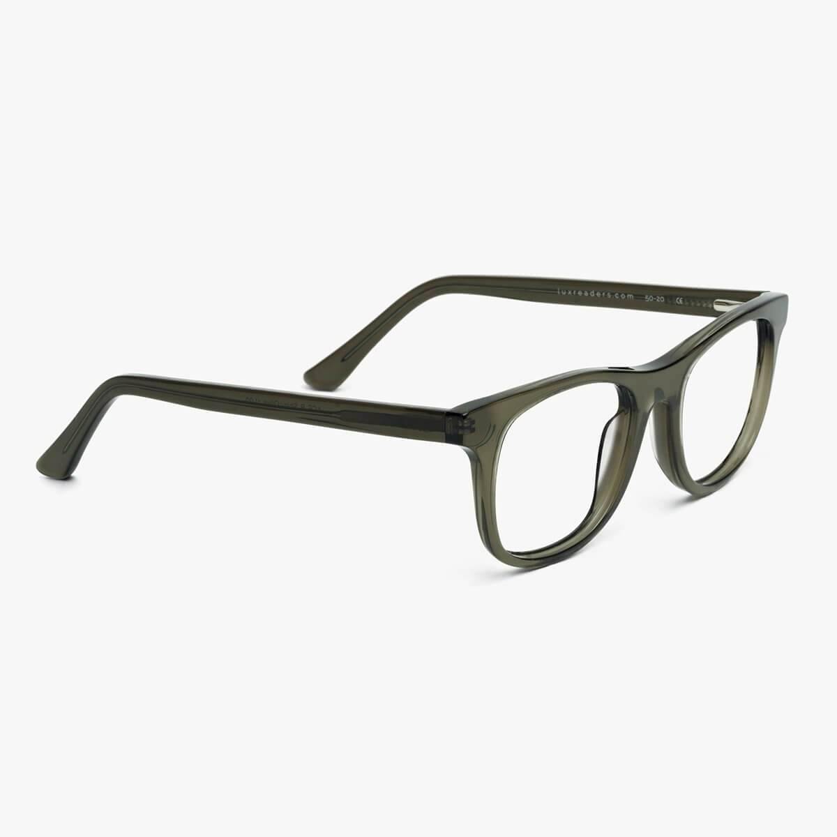 Luxreaders stylish Women's Malmö Shiny Olive Blue light glasses. Made from Acetate in a Square shape.
