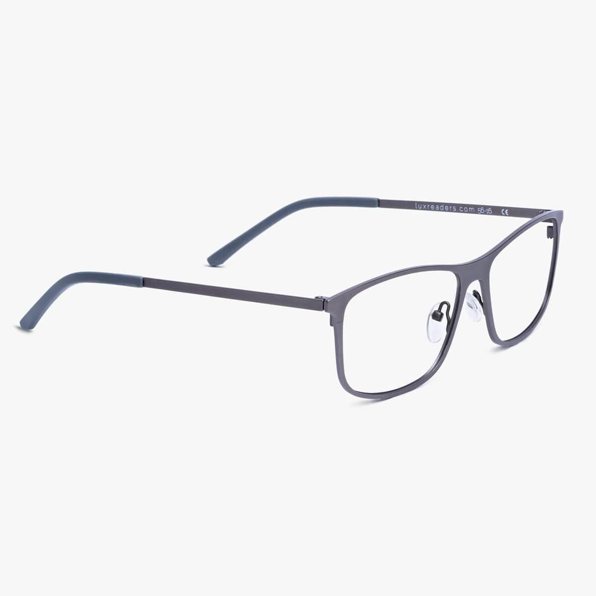 Luxreaders stylish Women's Møn Gun Blue light glasses. Made from Stainless steel in a Rectangle shape.
