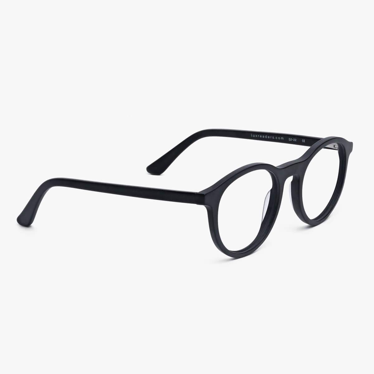 Luxreaders stylish Men's Løkken Black Blue light glasses. Made from Acetate in a Round shape.