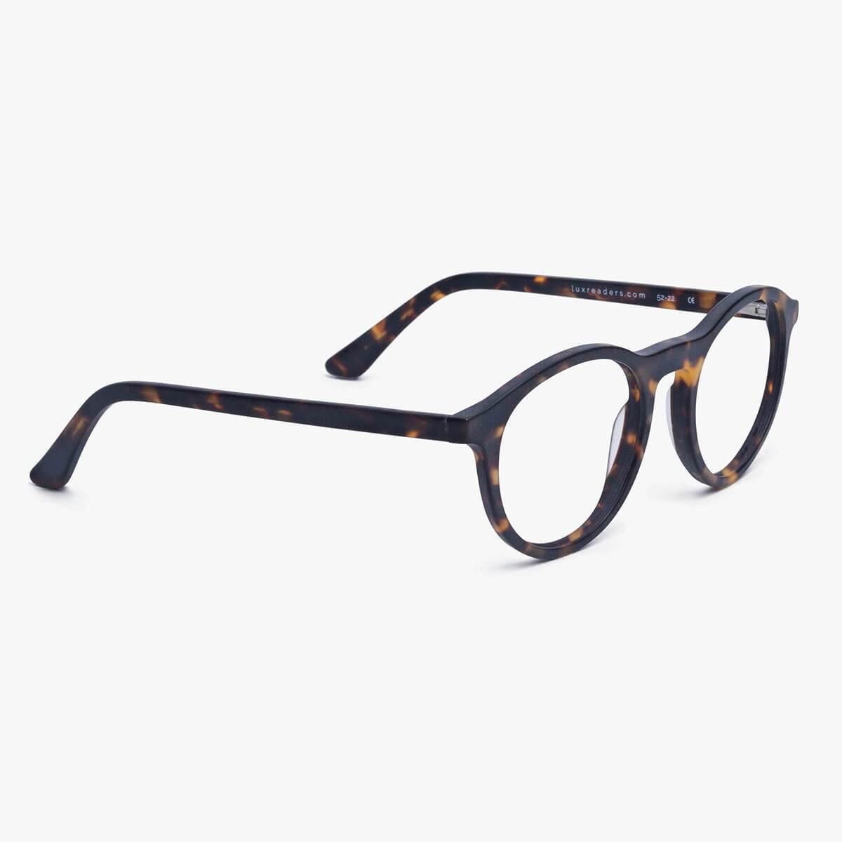 Luxreaders stylish Løkken Dark Turtle Reading glasses. Made from Acetate in a Round shape.