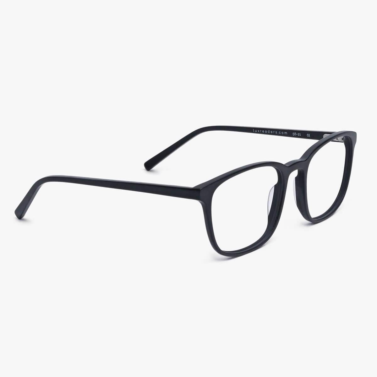 Luxreaders stylish Men's Ebeltoft Black Reading glasses. Made from Acetate in a Square shape.