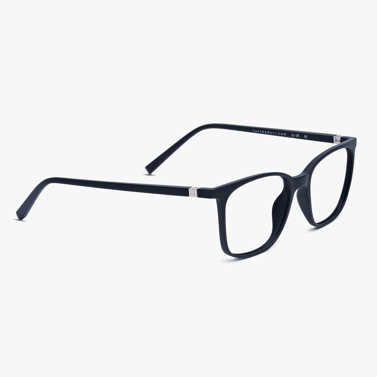 Luxreaders stylish Men's Fyn Black Reading glasses. Made from Rubber in a Square shape.