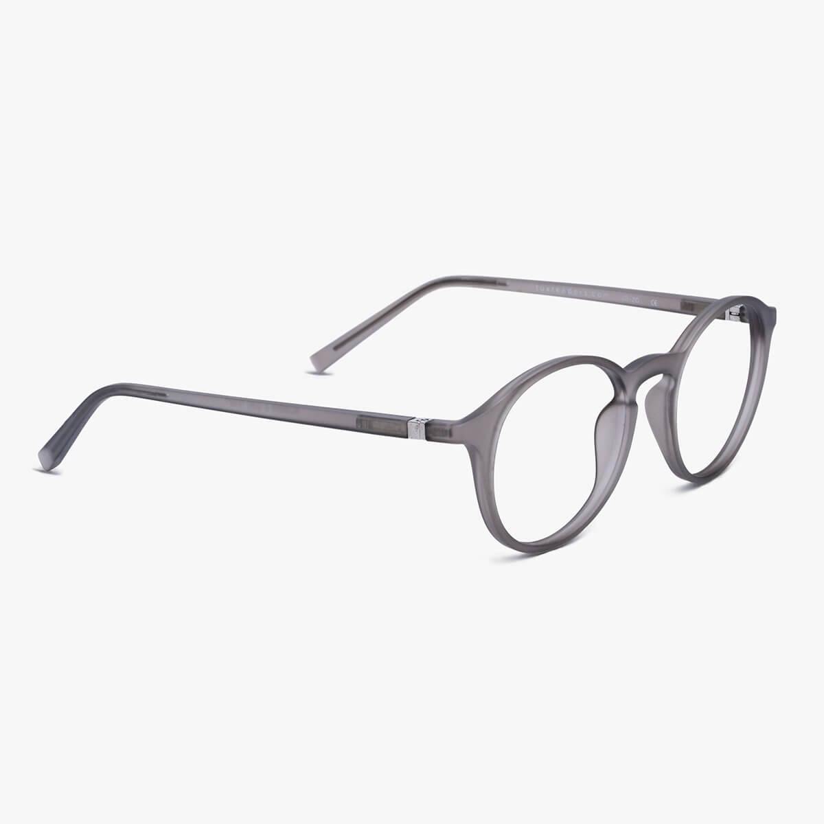 Luxreaders stylish Women's Læsø Grey Blue light glasses. Made from Rubber in a Round shape.