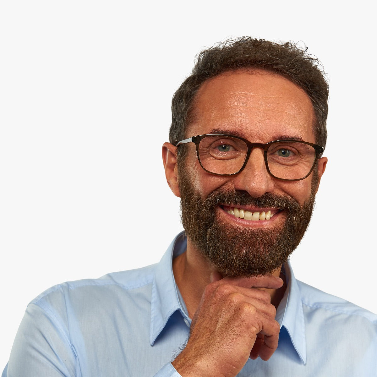 Person wearing Ebeltoft Shiny Olive glasses