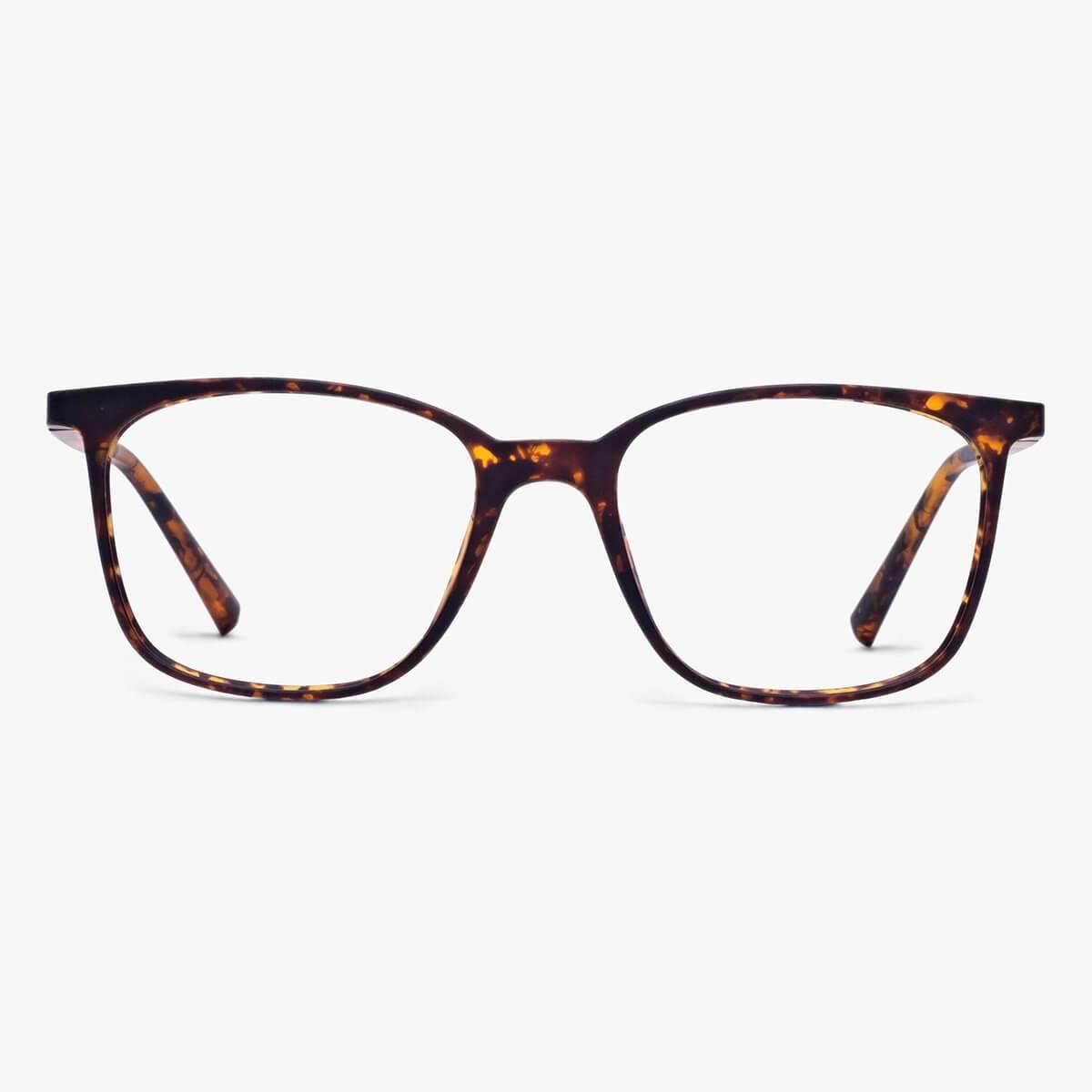 Tortoiseshell rectangular reading glasses with a thin frame