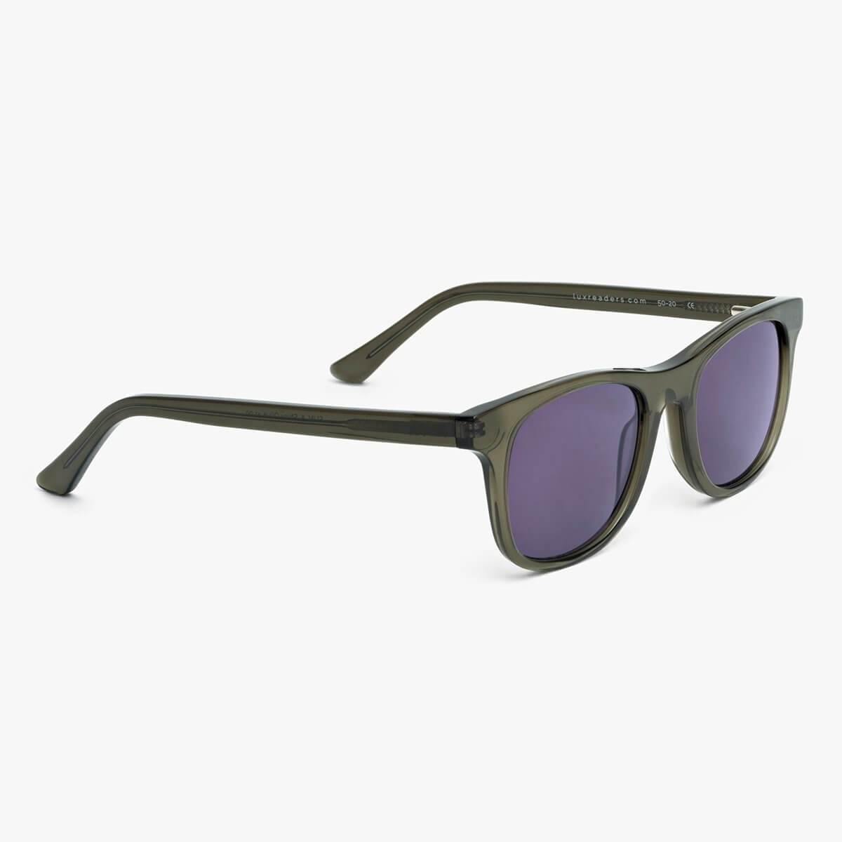 Malmö Shiny Olive sunglasses with olive green frames and dark lenses