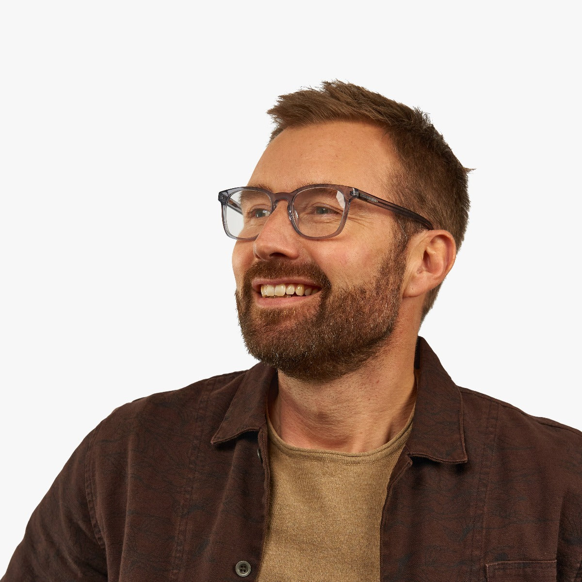 Person wearing crystal grey reading glasses