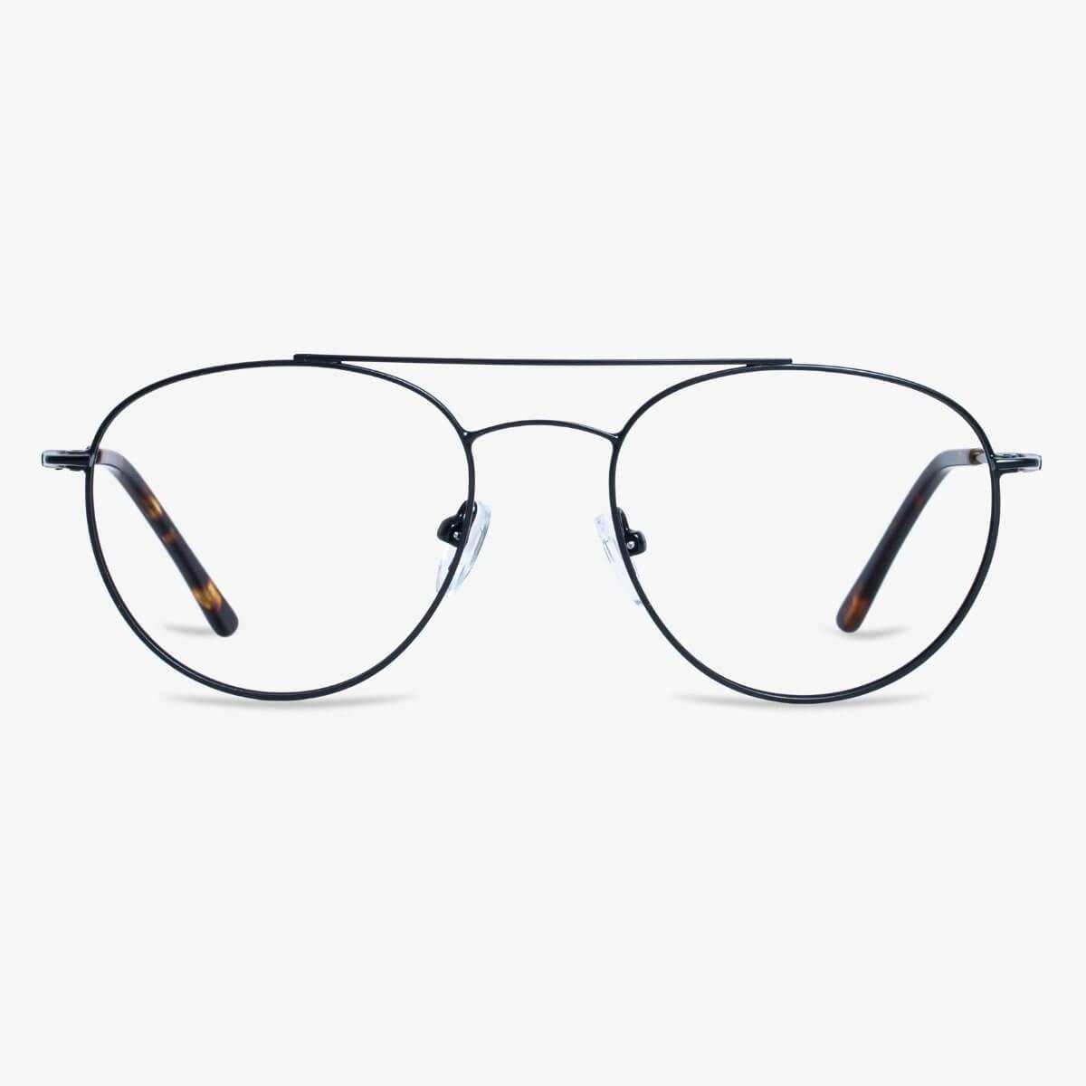 Men's Göteborg Black aviator glasses with thin black metal frame and tortoiseshell temples