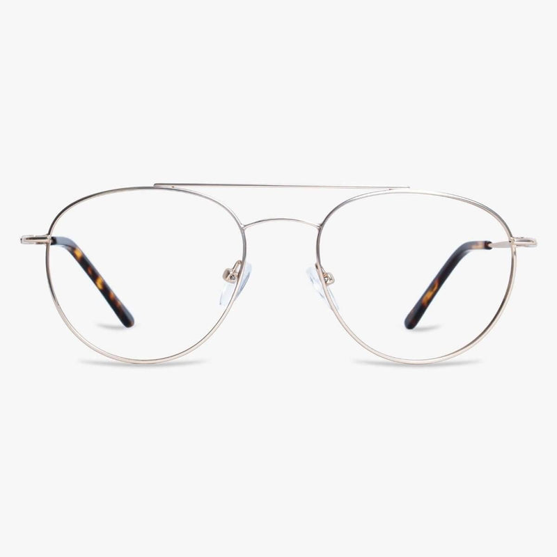 Aviator-style gold glasses with tortoiseshell temples