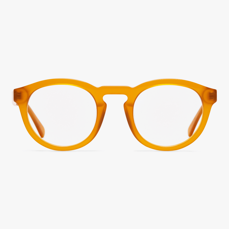 Round crystal honey-colored glasses with clear lenses
