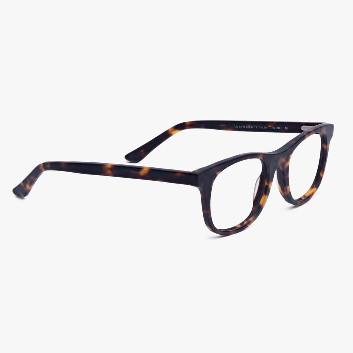 Men's Malmö Dark Turtle tortoiseshell glasses with Luxreaders branding