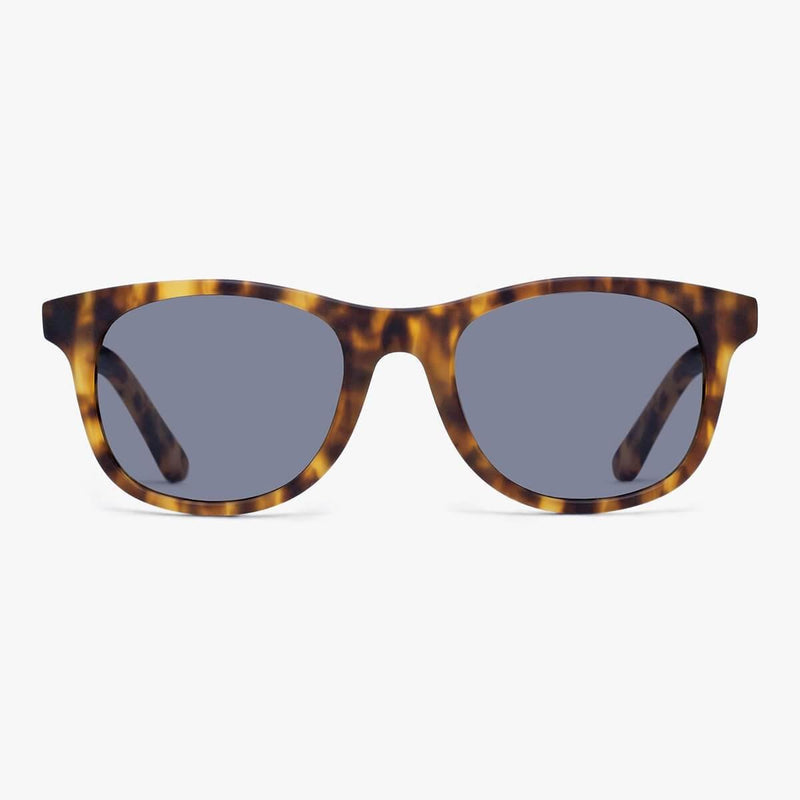 Tortoise shell sunglasses with dark lenses