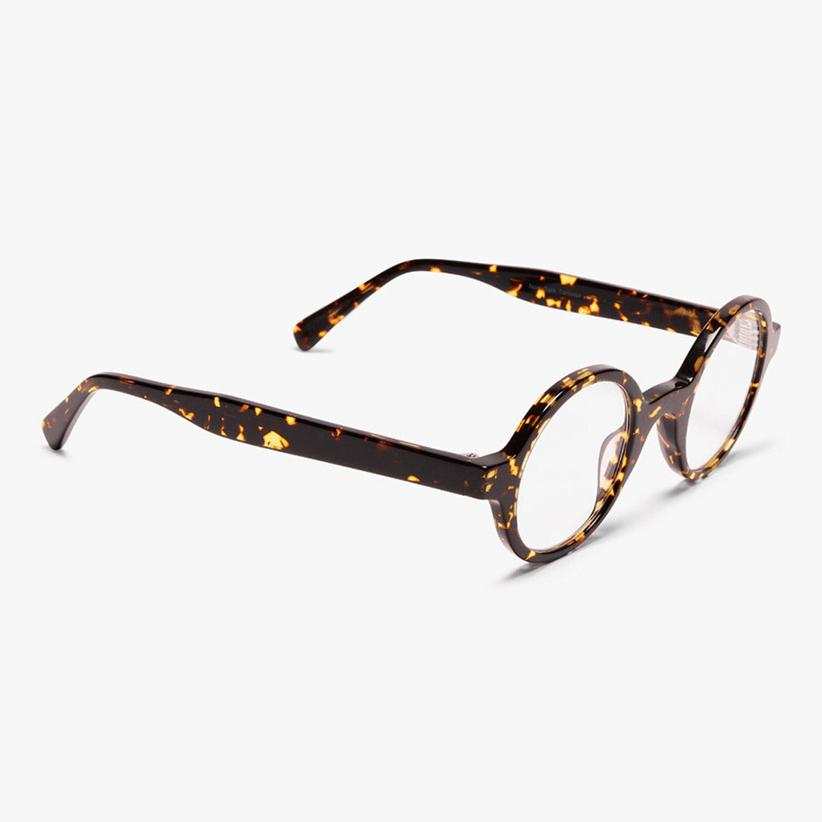 Round tortoiseshell glasses with a dark turtle pattern