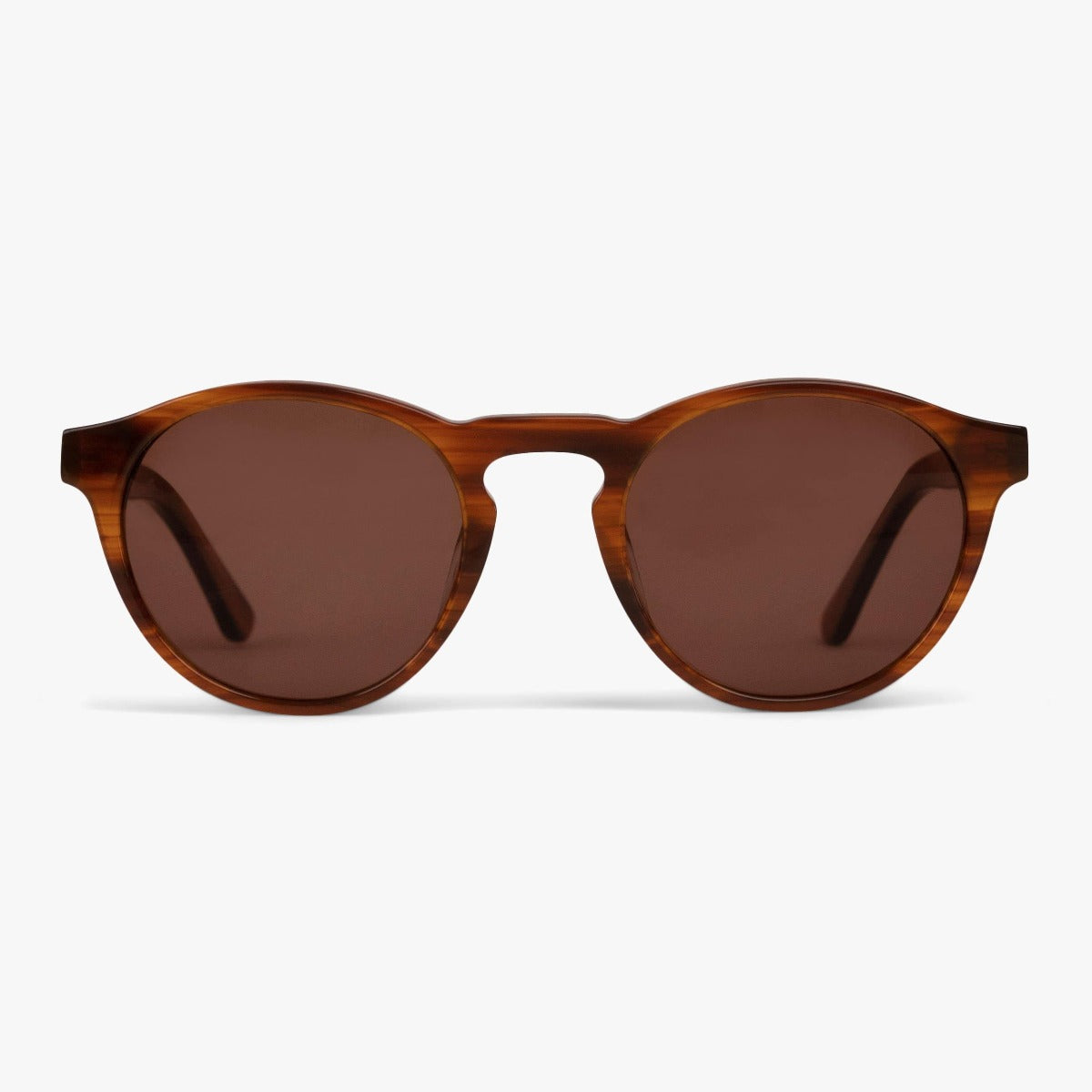 Luxreaders stylish Men's Trondheim Shiny Walnut Sunglasses. Made from Acetate in a Round shape.