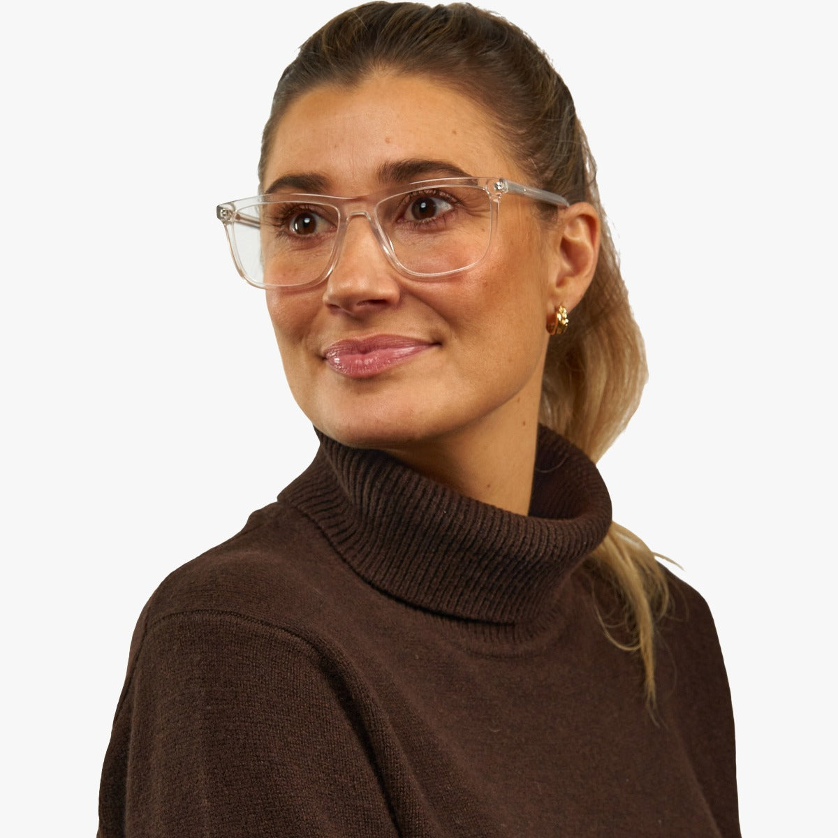 Person wearing Oslo Crystal White glasses