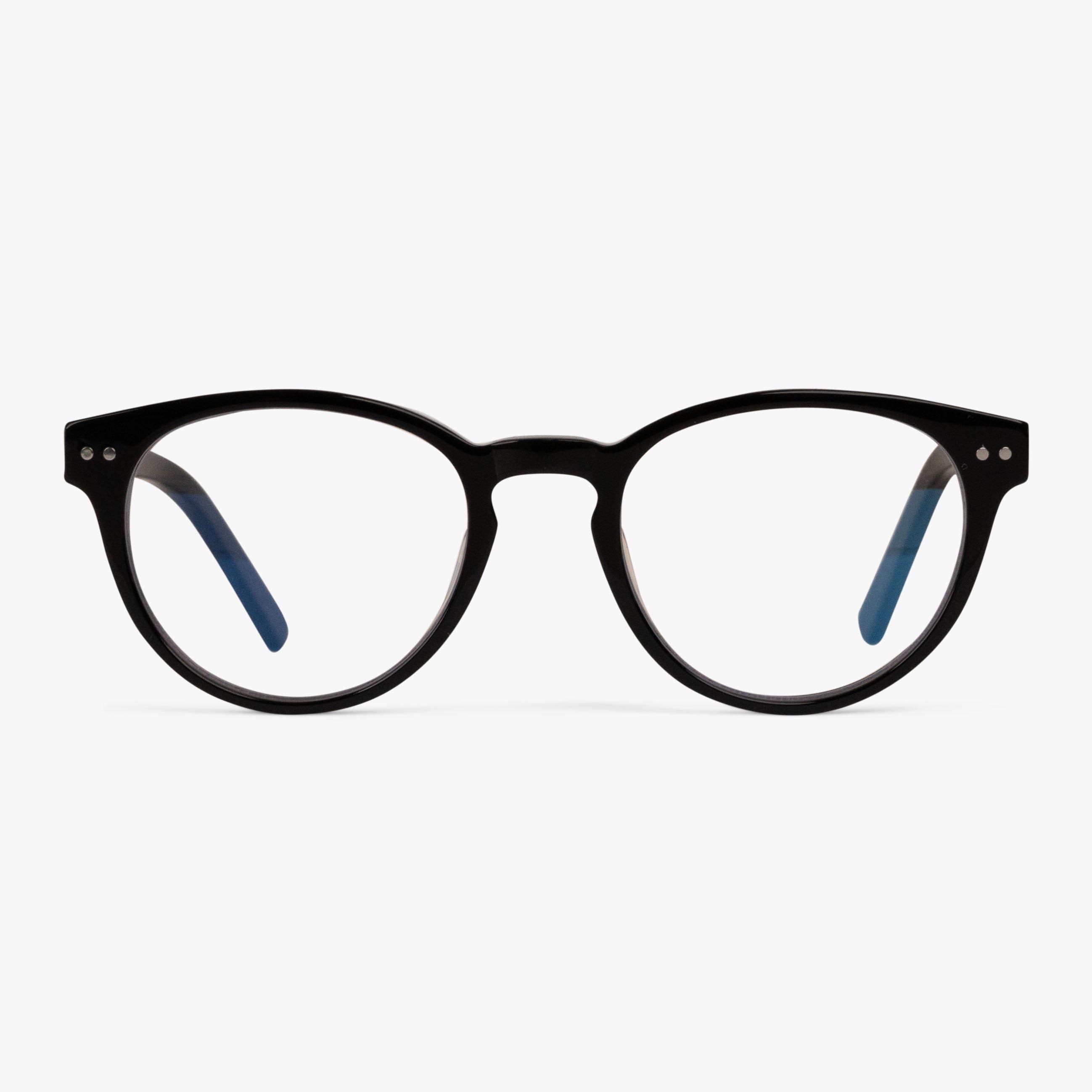 Luxreaders stylish Men's Fredrikstad Black Blue light glasses. Made from Acetate in a Round shape.