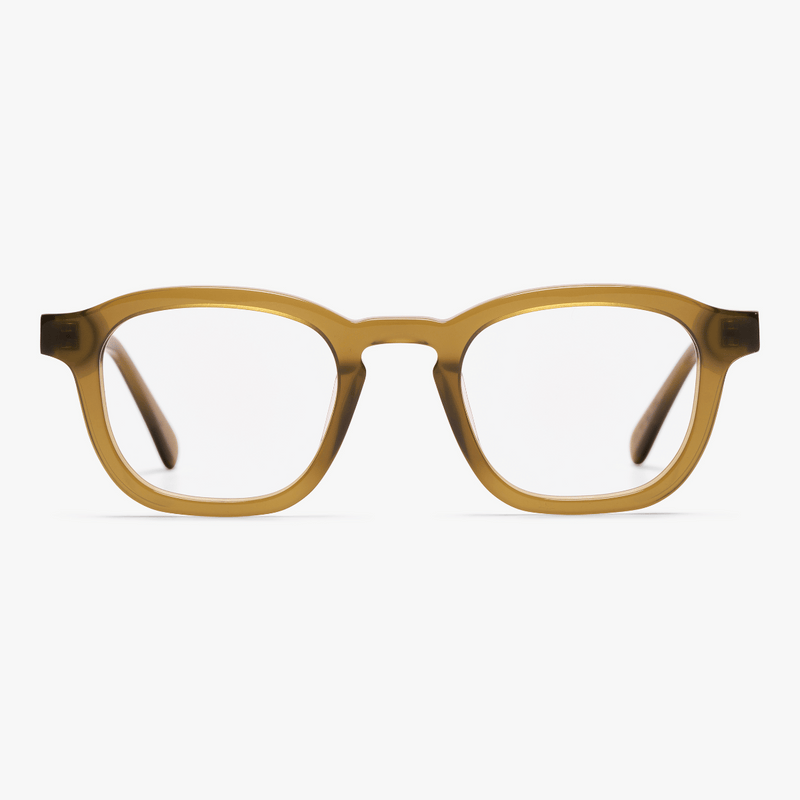 Shiny olive square reading glasses with bold frame