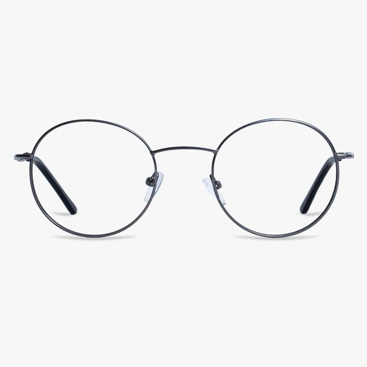 Round black metal reading glasses with clear lenses