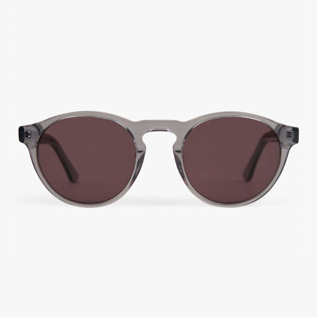 Trondheim Crystal Grey sunglasses with round grey lenses and transparent frames