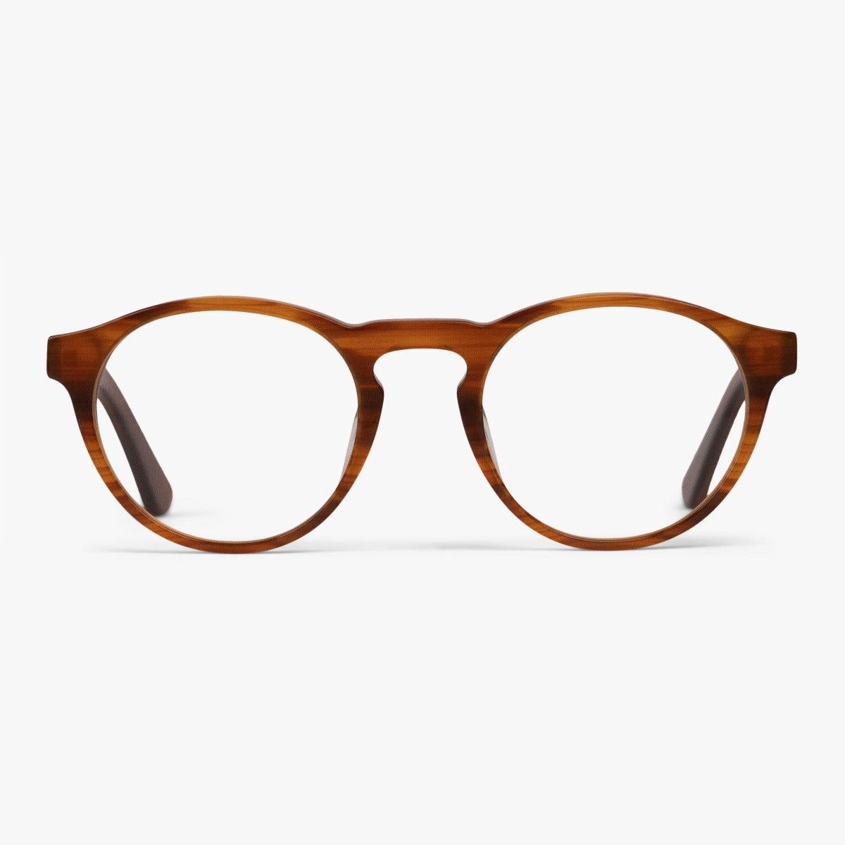 Trondheim Shiny Walnut round eyeglasses in brown wood-like finish