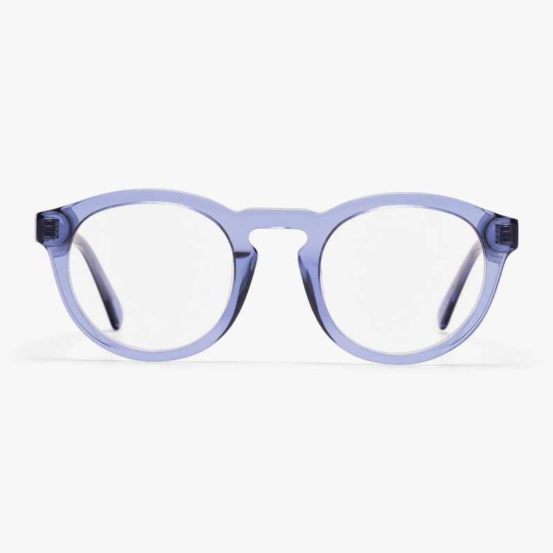 Crystal blue women's reading glasses with round frames