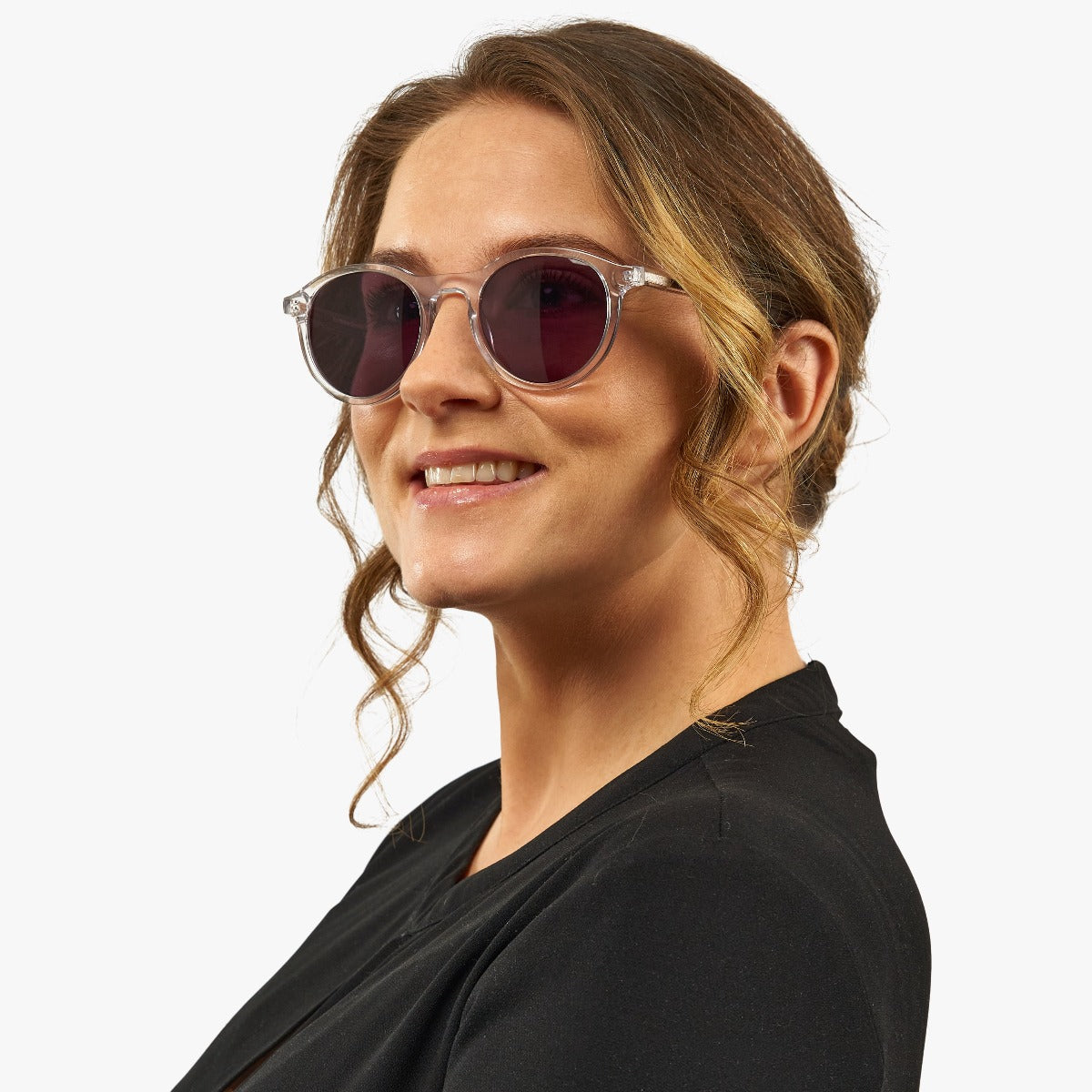 Person wearing Women's Løkken Crystal White glasses