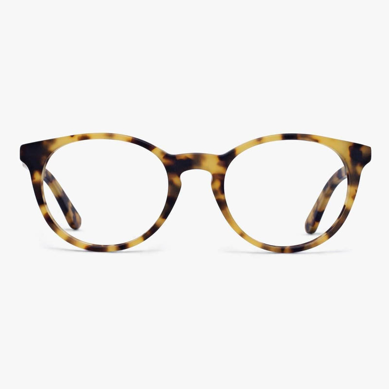 Tortoise round reading glasses front view