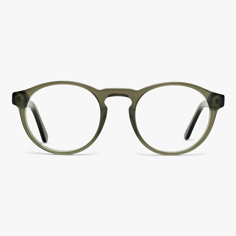 Trondheim Shiny Olive round glasses with transparent olive frame